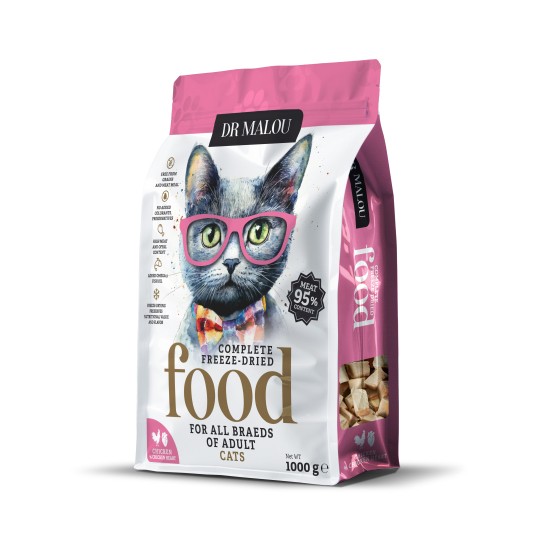 Kurczak z kurzymi sercami 1000G -KOT KARMA- Adult Cats liofilizowana karma pełnoporcjowa