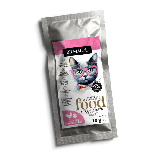 Kurczak z kurzymi sercami-10g-KOT- Adult Cats liofilizowana karma pełnoporcjowa