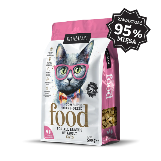 Kurczak z kurzymi sercami 500G -KOT KARMA- Adult Cats liofilizowana karma pełnoporcjowa