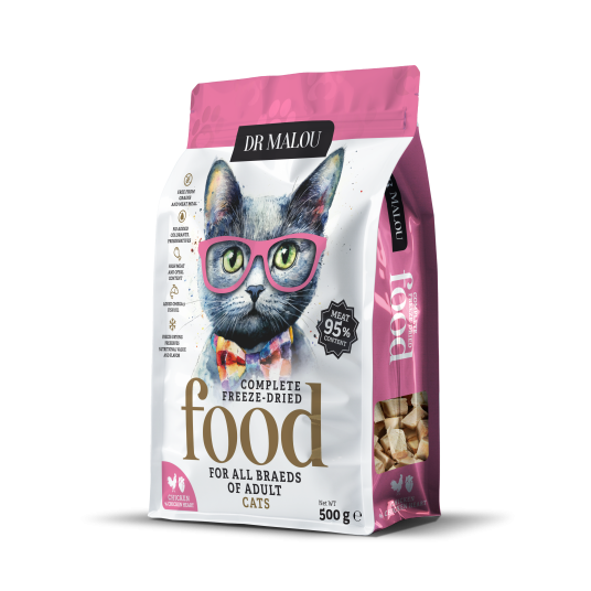 Kurczak z kurzymi sercami 500G -KOT KARMA- Adult Cats liofilizowana karma pełnoporcjowa