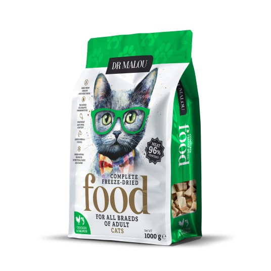 Kurczak z łososiem 1000G -KOT KARMA- Adult Cats liofilizowana karma pełnoporcjowa