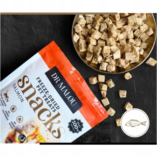 Przysmaki dla kotów mięsne kostki, 100% liofilizowanego mięsa łososia 50g