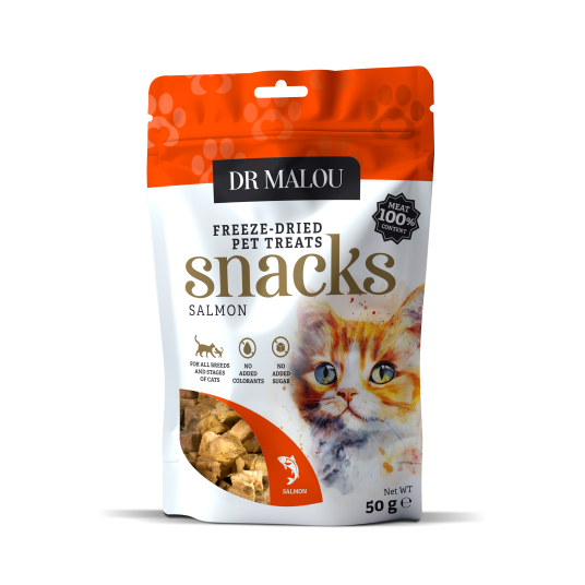 Przysmaki dla kotów mięsne kostki, 100% liofilizowanego mięsa łososia 50g