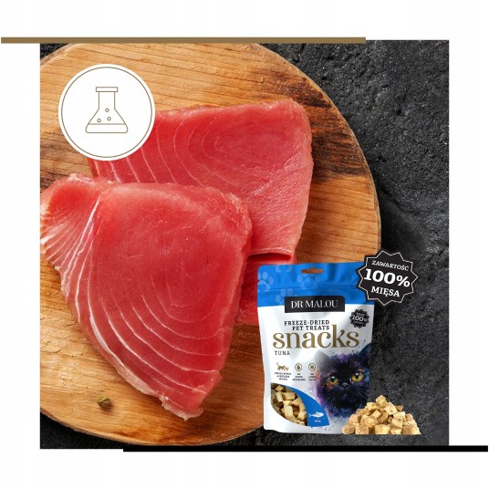 Przysmaki dla kotów mięsne kostki, 100% liofilizowanego mięsa tuńczyka 50g