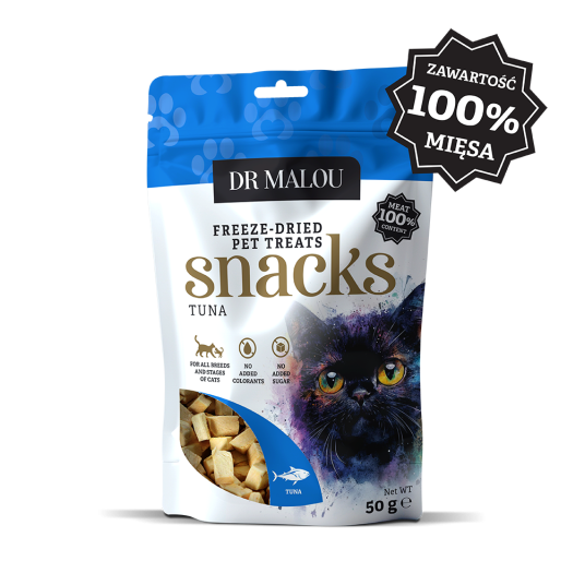 Przysmaki dla kotów mięsne kostki, 100% liofilizowanego mięsa tuńczyka 50g