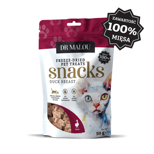 Przysmaki dla kotów mięsne kostki 100% liofilizowanej piersi z kaczki 50g