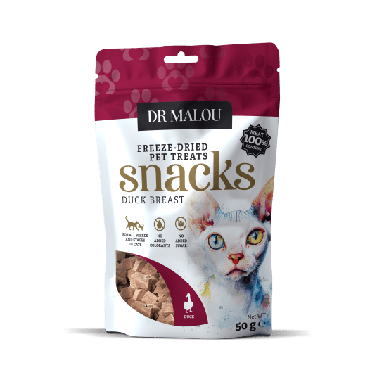 Przysmaki dla kotów mięsne kostki 100% liofilizowanej piersi z kaczki 50g