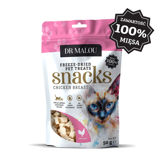 Przysmaki dla kotów mięsne kostki 100% liofilizowanej piersi z kurczaka 50g