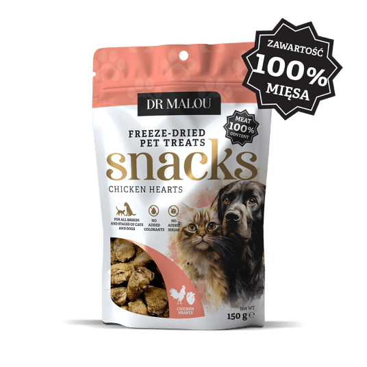 Serca liofilizowane dla psów i kotów 100% serca kurczaka 150g