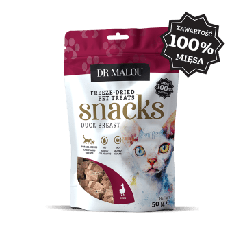 Przysmaki dla kotów mięsne kostki 100% liofilizowanej piersi z kaczki 50g